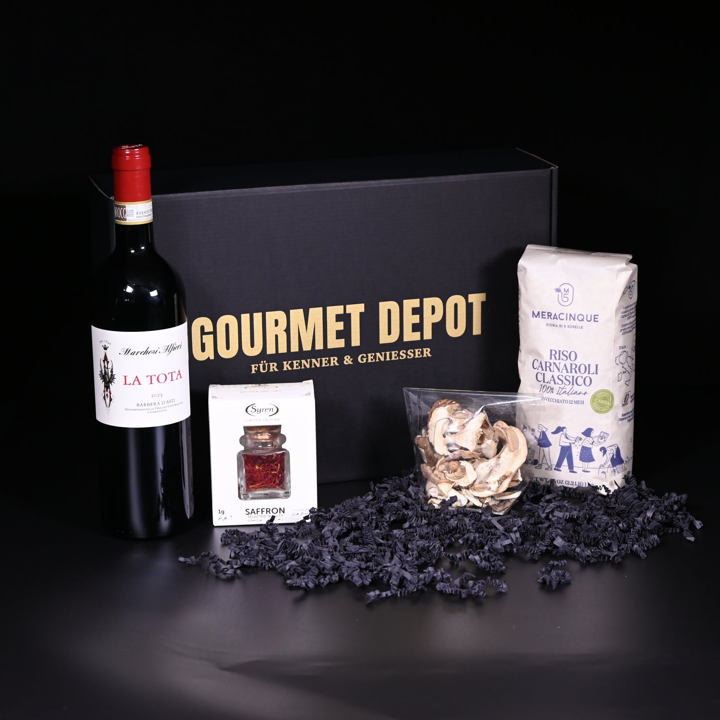 Geschenkset - Meracinque Risotto | Safran | Steinpilze | Barbera d'Asti La Tota