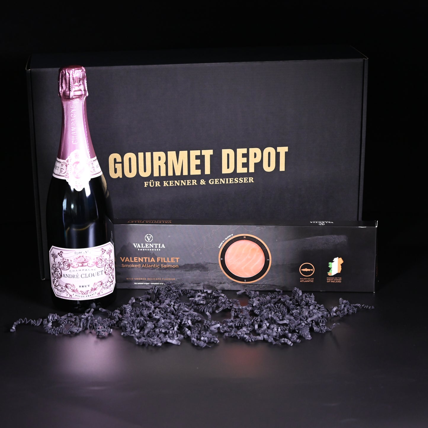Geschenkset - André Clouet Brut Rosé N°3 | Valentia Lachsrückenfilet 500 g