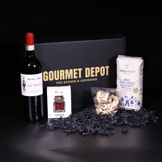 Geschenkset - Meracinque Risotto | Safran | Steinpilze | Barbera d'Asti La Tota