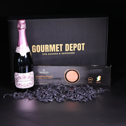 Geschenkset - André Clouet Brut Rosé N°3 | Valentia Lachsrückenfilet 500 g